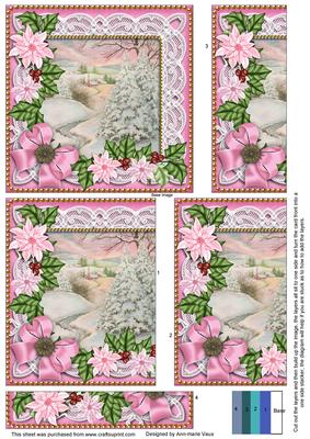 Snowscene Pink Poinsettia 5in One Side Stacker