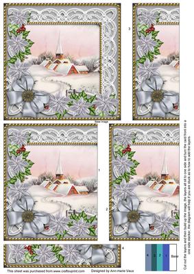 Pink Church Silver Poinsettia 5in One Side Stacker