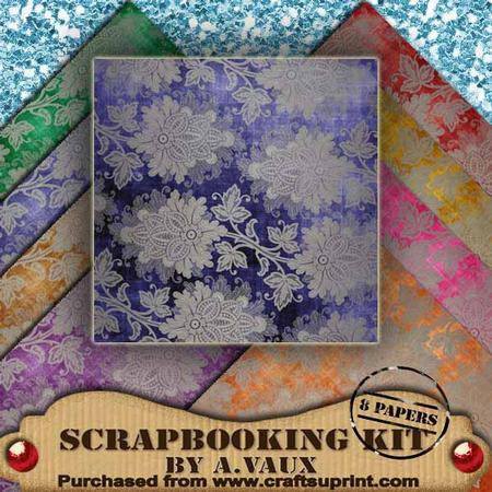 Floral Regal Silver Dark Tea 8 Scrapbooking Papers Kit