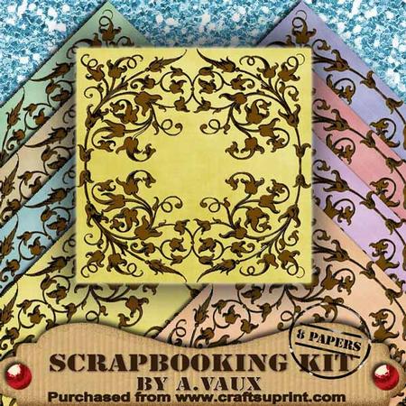 Ornate Gold Scroll Pastel 8 Scrapbooking Papers Kit