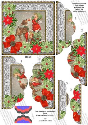 Feeding Reindeers Poinsettia 5in Scallop Top Bottom Stacker