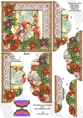 Nativity Scene Poinsettia 5in Scallop Top Bottom Stacker