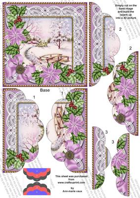 Lilac Snowscene Poinsettia 5in Scallop Top Bottom Stacker