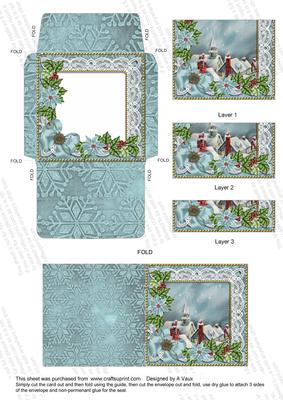 Rooftops Blue Poinsettia Mini Card Envelope Bottom Stacker