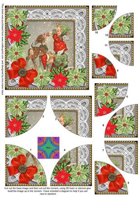 Feeding Reindeer Poinsettia 5in Round Corner Stacker