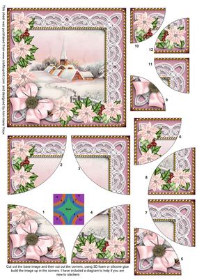Pink Church Poinsettia 5in Round Corner Stacker