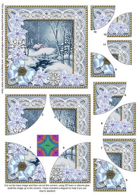 Blue Winter Walk Poinsettia 5in Round Corner Stacker