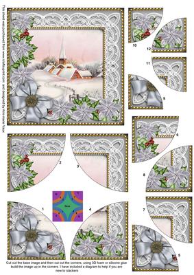 Silver Snow Church Poinsettia 5in Round Corner Stacker