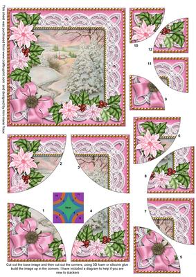 Snowscene Pink Poinsettia 5in Round Corner Stacker