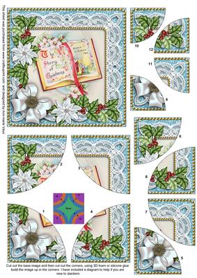 Glory Book Blue Poinsettia 5in Round Corner Stacker