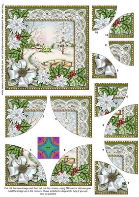 Pretty Snowscene Green Poinsettia 5in Round Corner Stacker