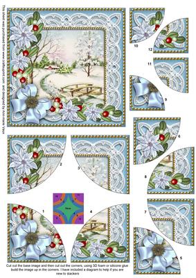 Pretty Snowscene Blue Poinsettia 5in Round Corner Stacker