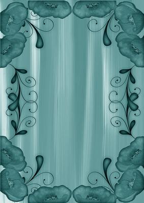 Dusky Teal Painted Poppy Swirl Edge A4 Backing Paper