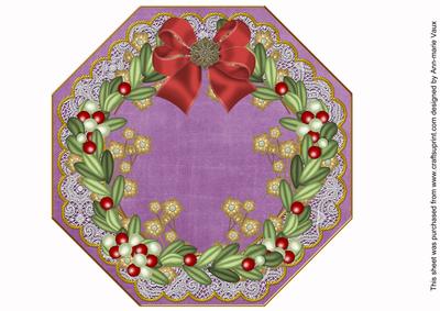 Mistletoe Gold Purple Lace Octagon 8in Picture Topper Sheet