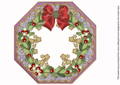 Mistletoe Gold Purple Octagon 8in Picture Shaker Frame