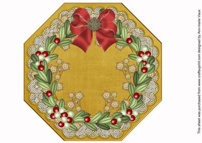 Mistletoe Gold Lace Octagon 8in Picture Topper Sheet