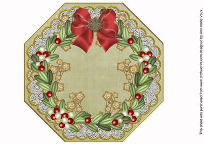 Mistletoe Gold Olive Lace Octagon 8in Picture Topper Sheet