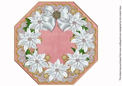 White Poinsettia Pink Lace Octagon 8in Picture Topper Sheet