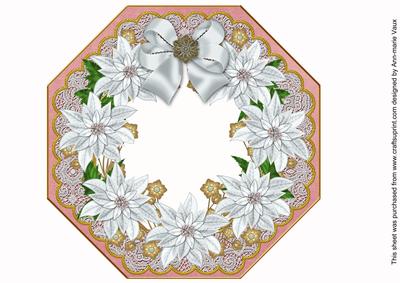 White Poinsettia Pink Octagon 8in Picture Shaker Frame