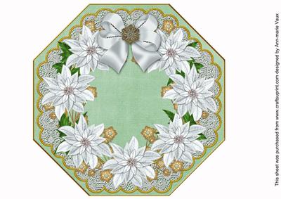 White Poinsettia Mint Lace Octagon 8in Picture Topper Sheet