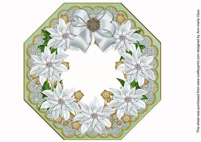 White Poinsettia Mint Octagon 8in Picture Shaker Frame