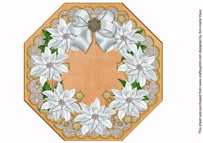 White Poinsettia Orange Octagon 8in Picture Topper Sheet