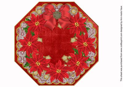 Red Poinsettia Gold Octagon 8in Picture Topper Sheet