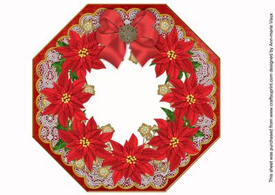 Red Poinsettia Gold Octagon 8in Picture Shaker Frame
