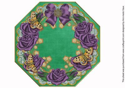 Purple Roses Green Octagon 8in Picture Topper Sheet