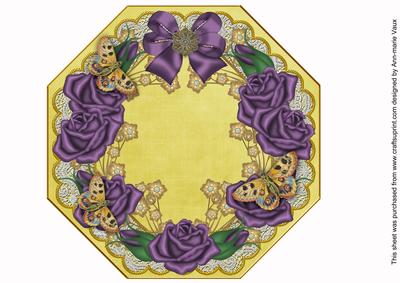 Purple Roses Lemon Octagon 8in Picture Topper Sheet