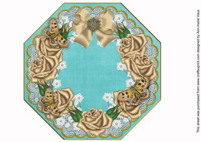 Coffee Roses Teal Octagon 8in Picture Topper Sheet