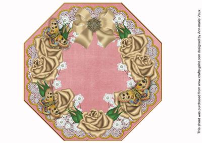 Coffee Roses Pink Octagon 8in Picture Topper Sheet
