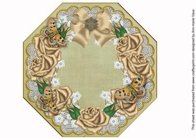 Coffee Roses Olive Octagon 8in Picture Topper Sheet