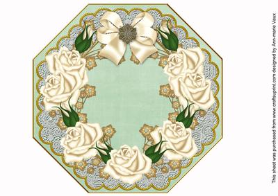Cream Roses Mint Octagon 8in Picture Topper Sheet