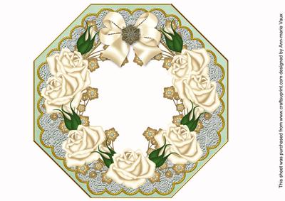 Cream Roses Mint Octagon 8in Picture Shaker Frame