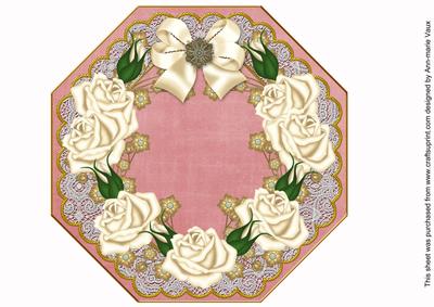 Cream Roses Pink Octagon 8in Picture Topper Sheet