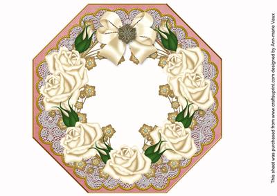 Cream Roses Pink Octagon 8in Picture Shaker Frame