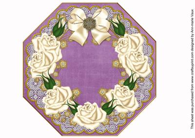 Cream Roses Purple Octagon 8in Picture Topper Sheet