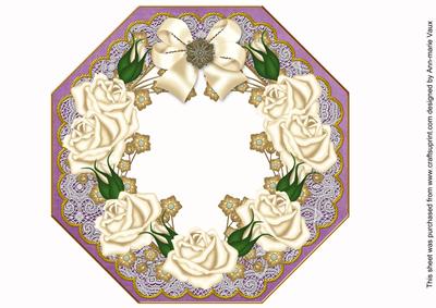 Cream Roses Purple Octagon 8in Picture Shaker Frame