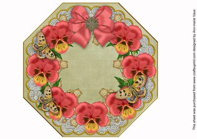 Red Pansy Olive Octagon 8in Picture Topper Sheet