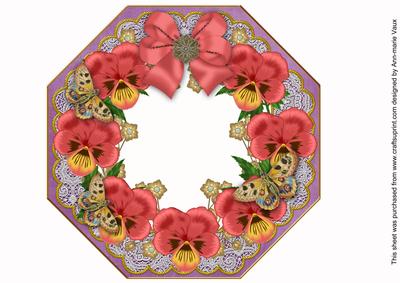 Red Pansy Purple Octagon 8in Picture Shaker Frame