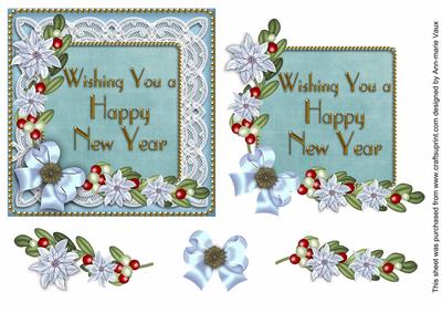 Happy New Year Blue Ice Poinsettia 3D Decoupage Step by Step