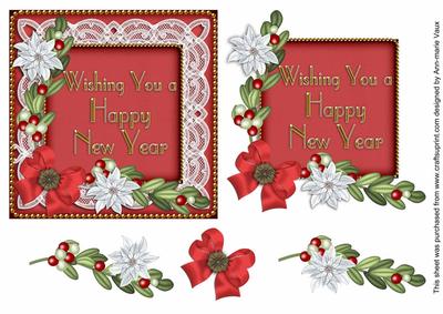Happy New Year Red White Poinsettia Decoupage Step by Step