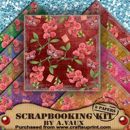 Sweet Pea Butterfly (2 Vintage Tea 8 Scrapbooking Papers Kit