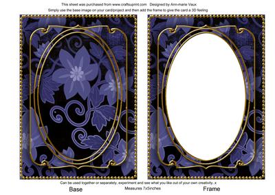 Dark Blue All Over Floral 7x5in Shaker Frame and Base