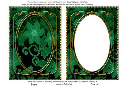 Dark Green All Over Floral 7x5in Shaker Frame and Base