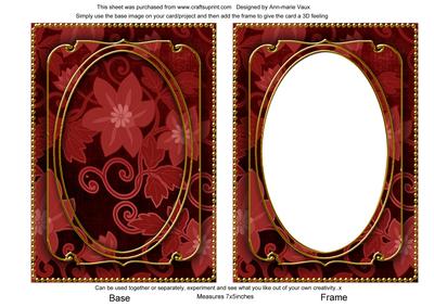 Dark Red All Over Floral 7x5in Shaker Frame and Base