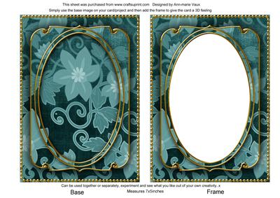Dusky Teal All Over Floral 7x5in Shaker Frame and Base