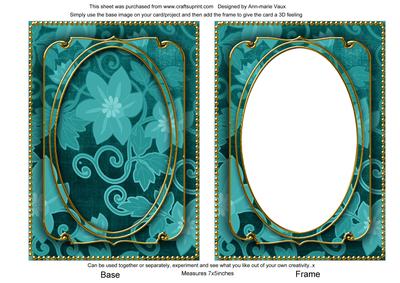 Teal All Over Floral 7x5in Shaker Frame and Base