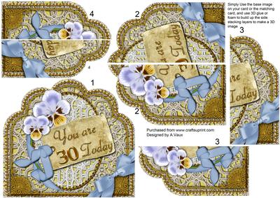 Blue White Pansey 30 Today Scallop Lace Side Stacker